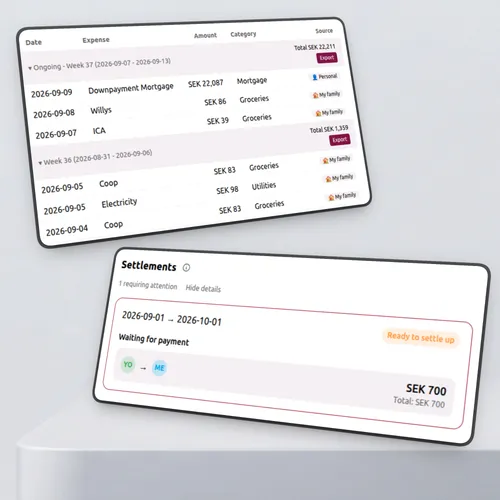Household Saga shared household balance and settlement status